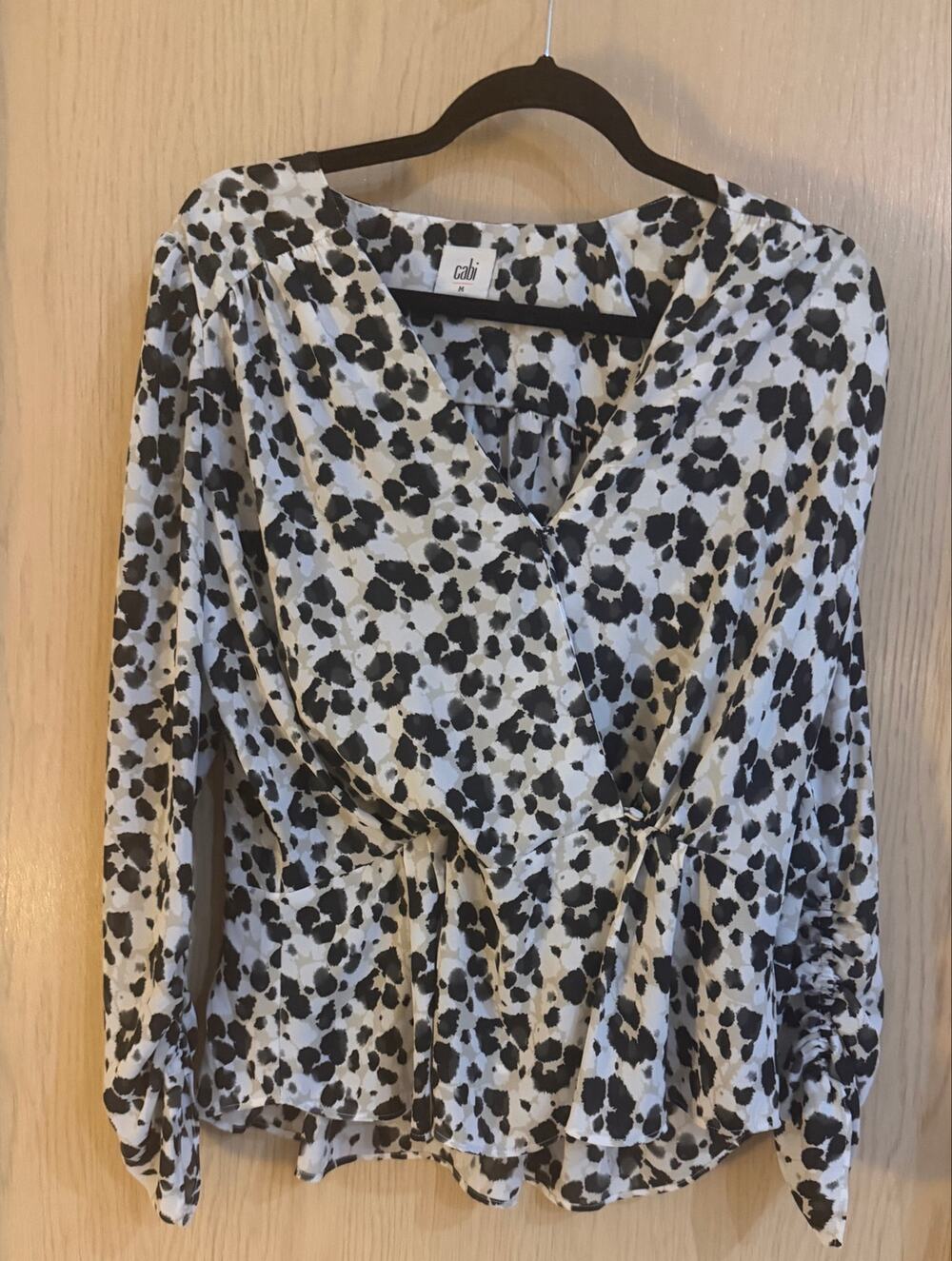 Cabi Animal Print Surplice Front Blouse Black White Women’s Medium
